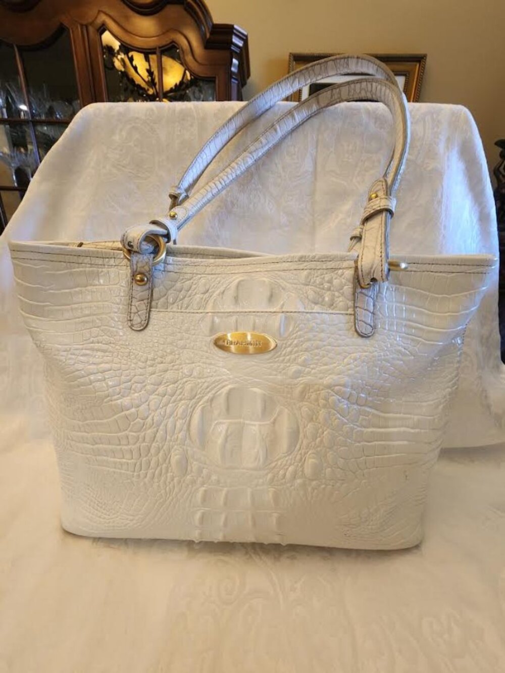 BRAHMIN White Leather Top Handle Tote/Carry on Shoulder Bag